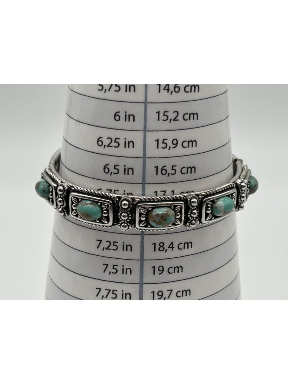 SHP Faux Turquoise Panel Link Bracelet Southwestern Silver-tone Costume Jewelry - Picture 2 of 13